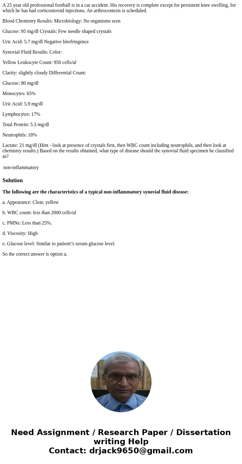 A 25 year old professional football is in a car accident. His recovery is complete except for persistent knee swelling, for which he has had corticosteroid inje