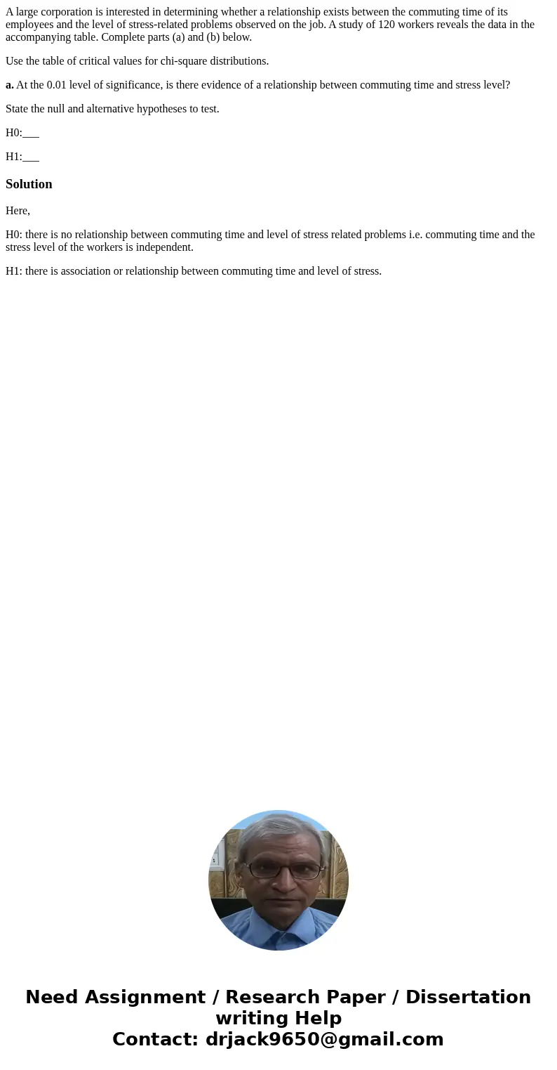 A large corporation is interested in determining whether a relationship exists between the commuting time of its employees and the level of stress-related probl