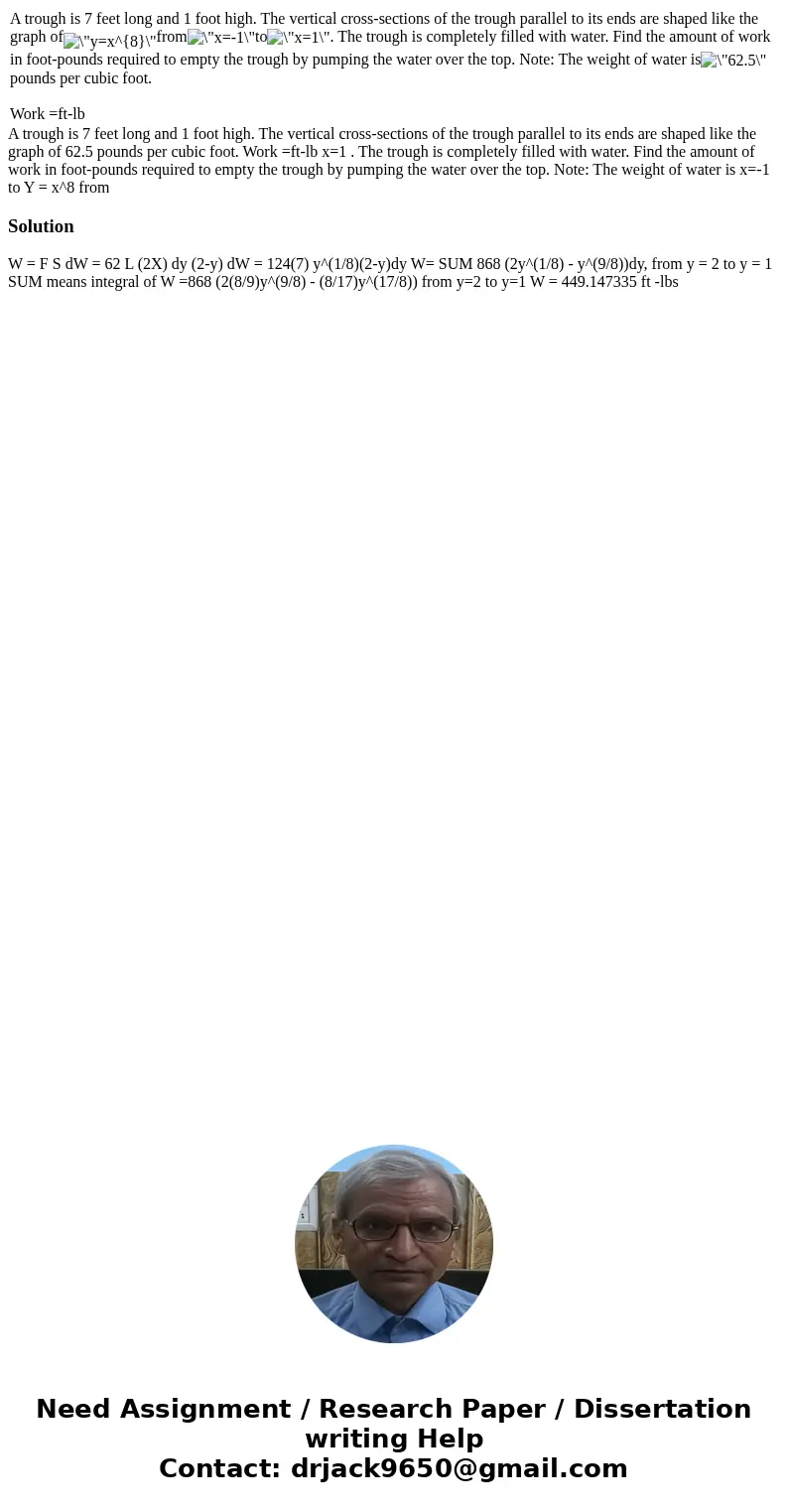  A trough is 7 feet long and 1 foot high. The vertical cross-sections of the trough parallel to its ends are shaped like the graph offromto. The trough is compl
