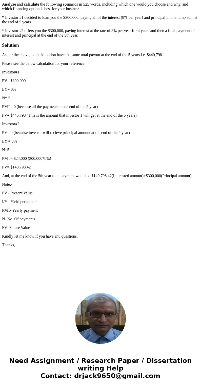 Analyze and calculate the following scenarios in 525 words, including which one would you choose and why, and which financing option is best for your busines: *