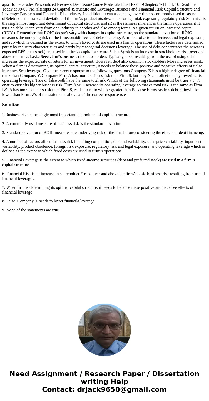  apia Home Grades Personalized Reviews DiscussionCourse Materials Final Exam -Chapters 7-11, 14, 16 Deadline Today at 09-00 PM Altempts 24 Capinal sSeructure an
