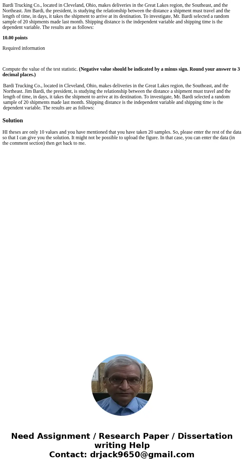Bardi Trucking Co., located in Cleveland, Ohio, makes deliveries in the Great Lakes region, the Southeast, and the Northeast. Jim Bardi, the president, is study