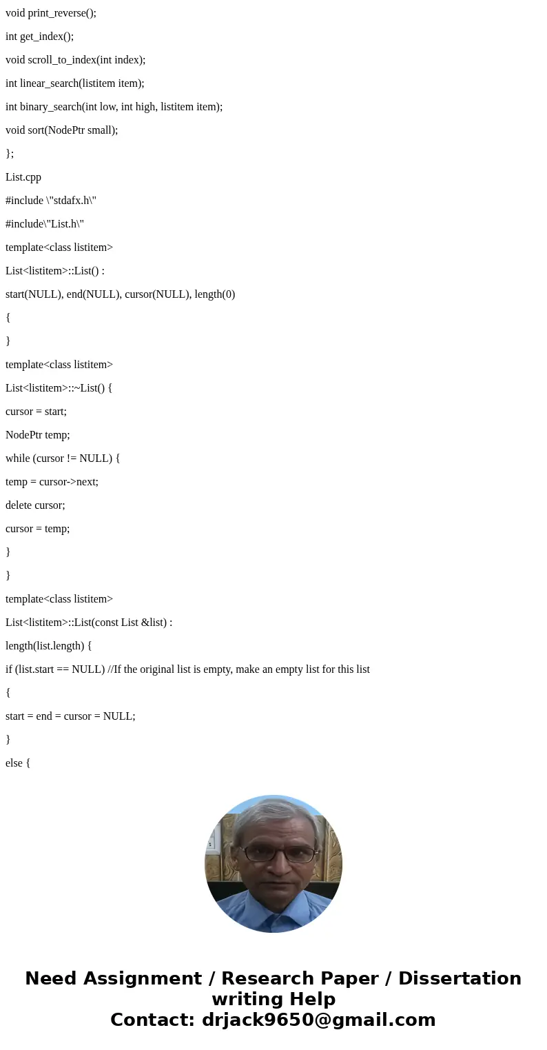 C++ problem Part 1: Recursive Print (40 pts) Please write the recursive List reverse print function, whose iterative version we wrote in class. Below are the fu C++ problem Part 1: Recursive Print (40 pts) Please write the recursive List reverse print function, whose iterative version we wrote in class. Below are the fu