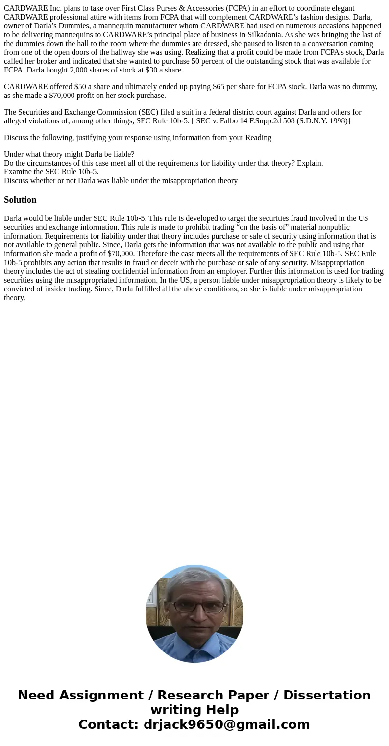 CARDWARE Inc. plans to take over First Class Purses & Accessories (FCPA) in an effort to coordinate elegant CARDWARE professional attire with items from FCP CARDWARE Inc. plans to take over First Class Purses & Accessories (FCPA) in an effort to coordinate elegant CARDWARE professional attire with items from FCP