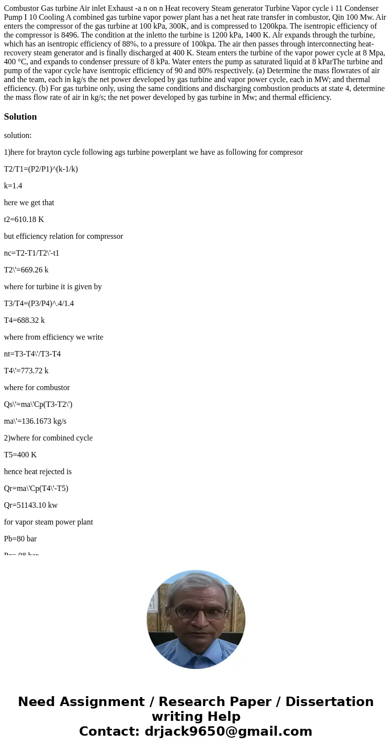  Combustor Gas turbine Air inlet Exhaust -a n on n Heat recovery Steam generator Turbine Vapor cycle i 11 Condenser Pump I 10 Cooling A combined gas turbine vap