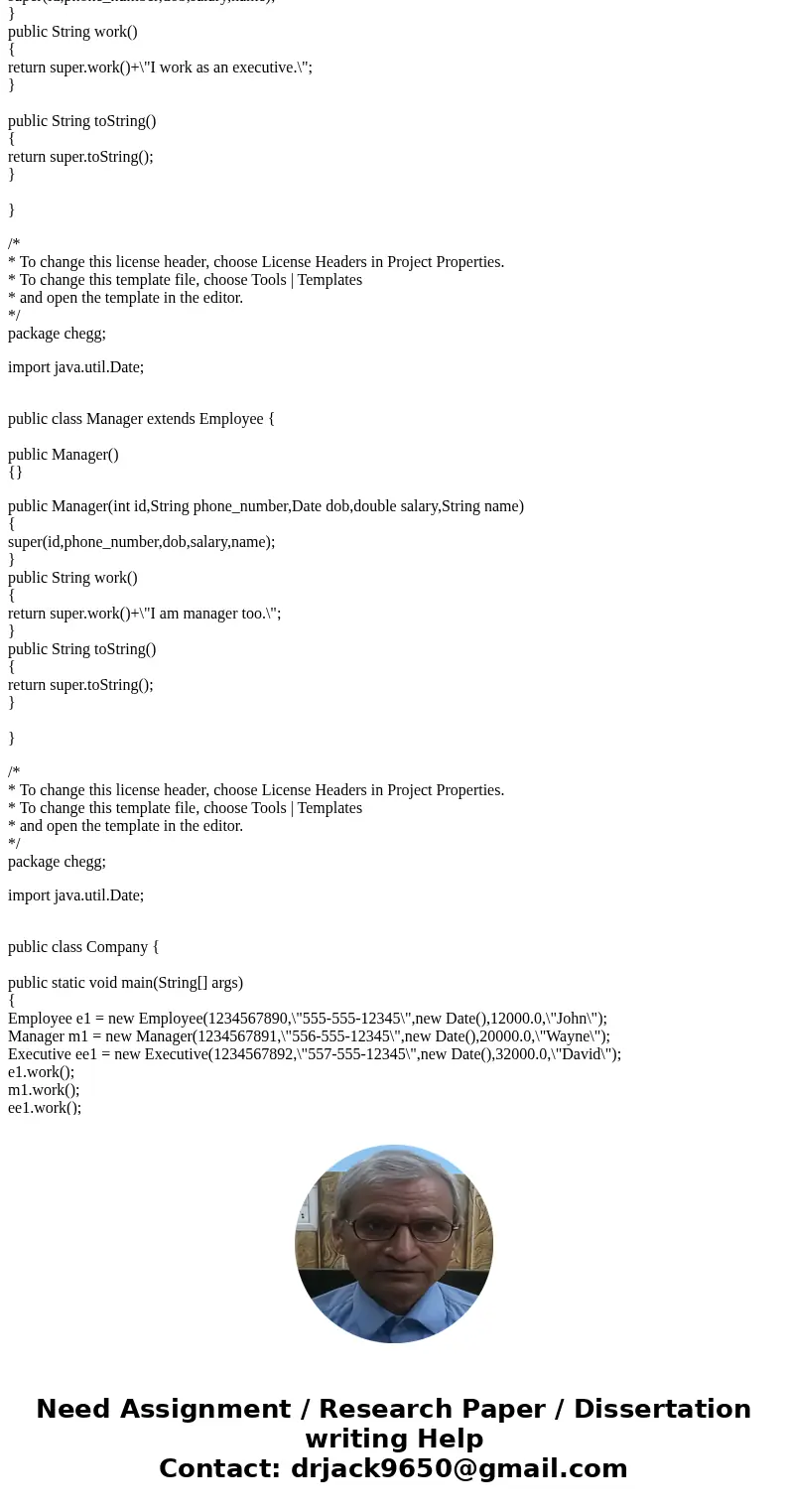 Consider the following problem description and write java code A company need to store its employees information. Each employee has an id, name, date of birth,  Consider the following problem description and write java code A company need to store its employees information. Each employee has an id, name, date of birth,