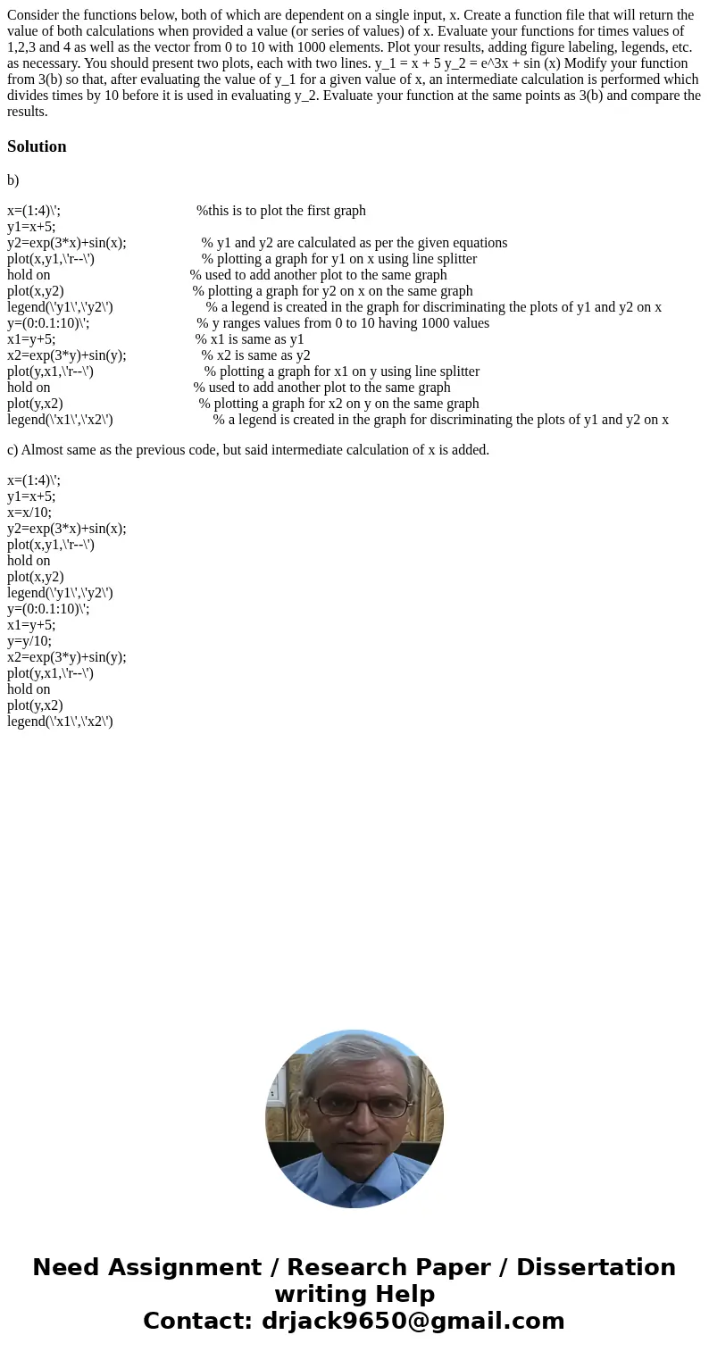 Consider the functions below, both of which are dependent on a single input, x. Create a function file that will return the value of both calculations when pro  Consider the functions below, both of which are dependent on a single input, x. Create a function file that will return the value of both calculations when pro