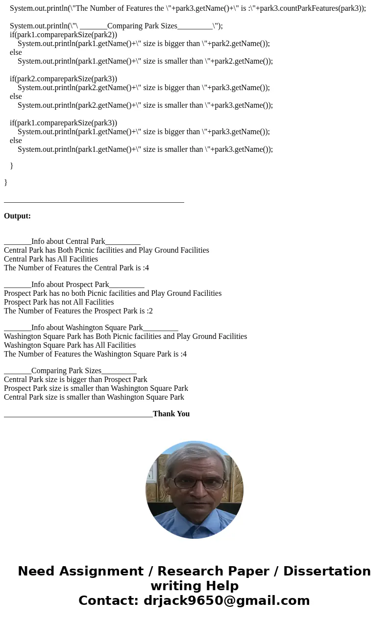  Create a class for the Parks Department in cloverdale. The class is named Park, and it contains a String field for the name of the park, an integer field for t
