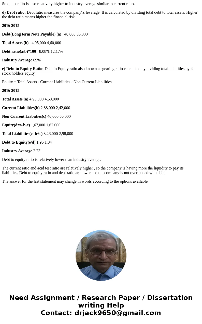  Data Table 2016 2015 Cash Short-term Investments Net Accounts Receivables Merchandise Inventory Total Assets Total Current Liabilities Long-term Note Payable I