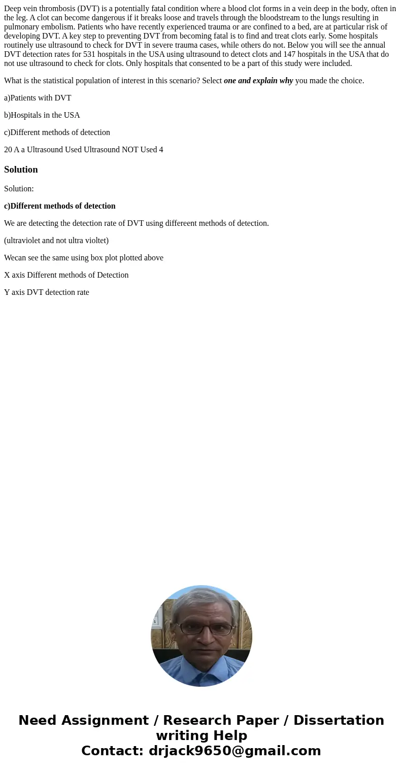 Deep vein thrombosis (DVT) is a potentially fatal condition where a blood clot forms in a vein deep in the body, often in the leg. A clot can become dangerous i