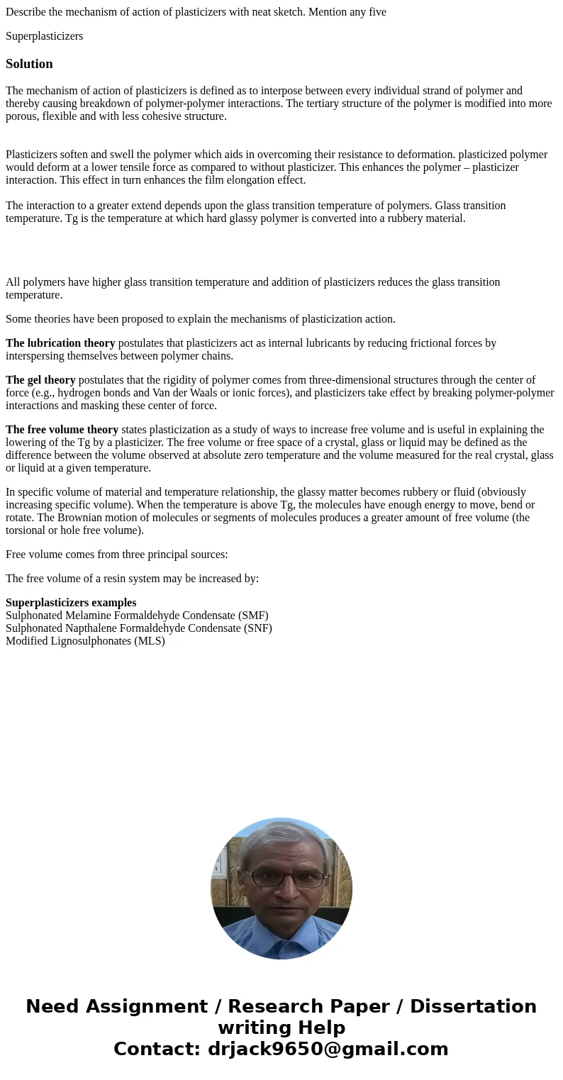 Describe the mechanism of action of plasticizers with neat sketch. Mention any five SuperplasticizersSolutionThe mechanism of action of plasticizers is defined  Describe the mechanism of action of plasticizers with neat sketch. Mention any five SuperplasticizersSolutionThe mechanism of action of plasticizers is defined