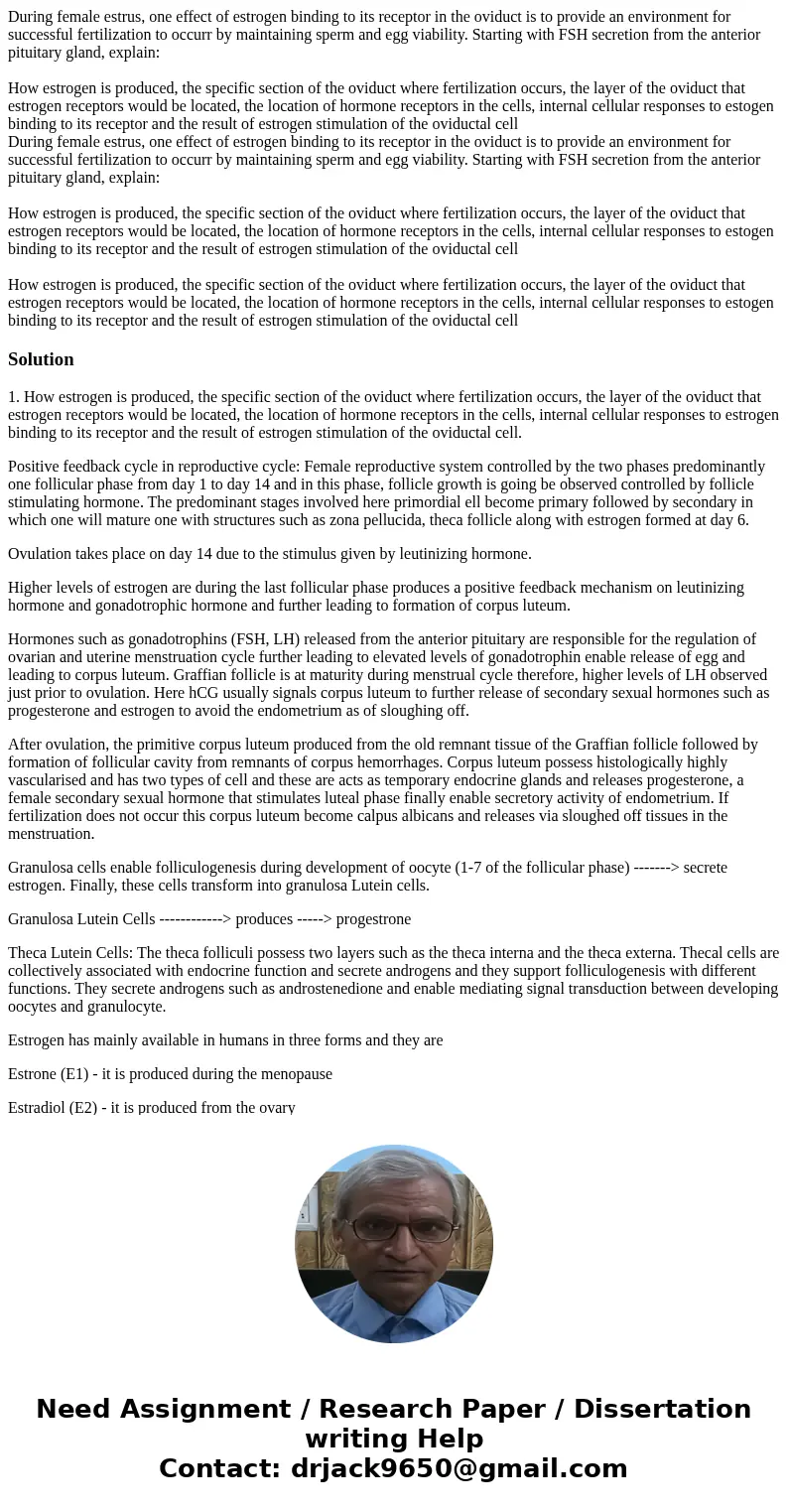  During female estrus, one effect of estrogen binding to its receptor in the oviduct is to provide an environment for successful fertilization to occurr by main