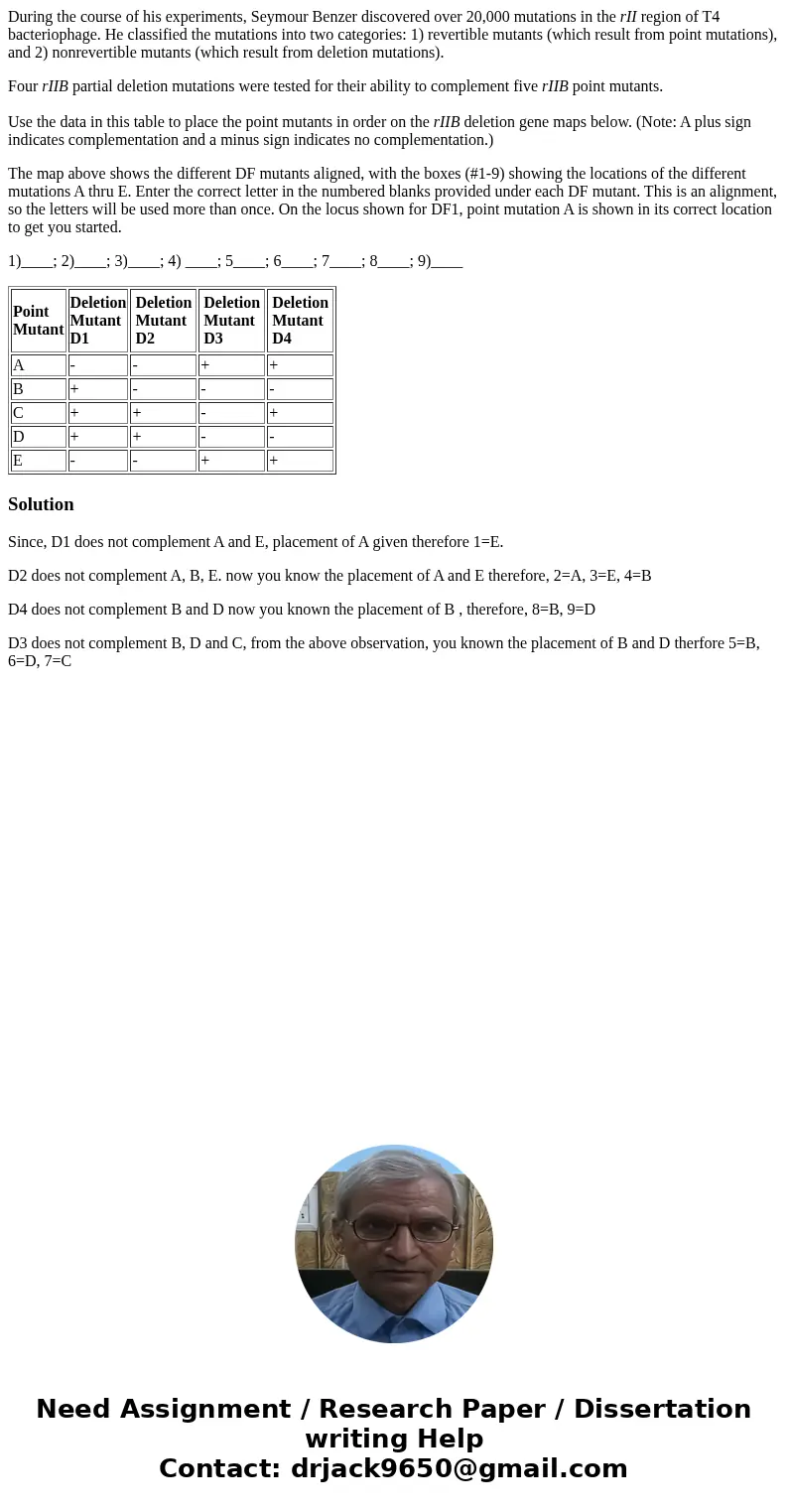 During the course of his experiments, Seymour Benzer discovered over 20,000 mutations in the rII region of T4 bacteriophage. He classified the mutations into tw During the course of his experiments, Seymour Benzer discovered over 20,000 mutations in the rII region of T4 bacteriophage. He classified the mutations into tw