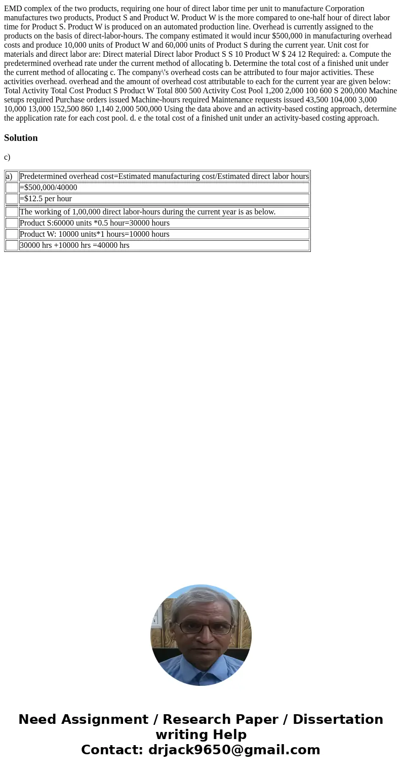  EMD complex of the two products, requiring one hour of direct labor time per unit to manufacture Corporation manufactures two products, Product S and Product W