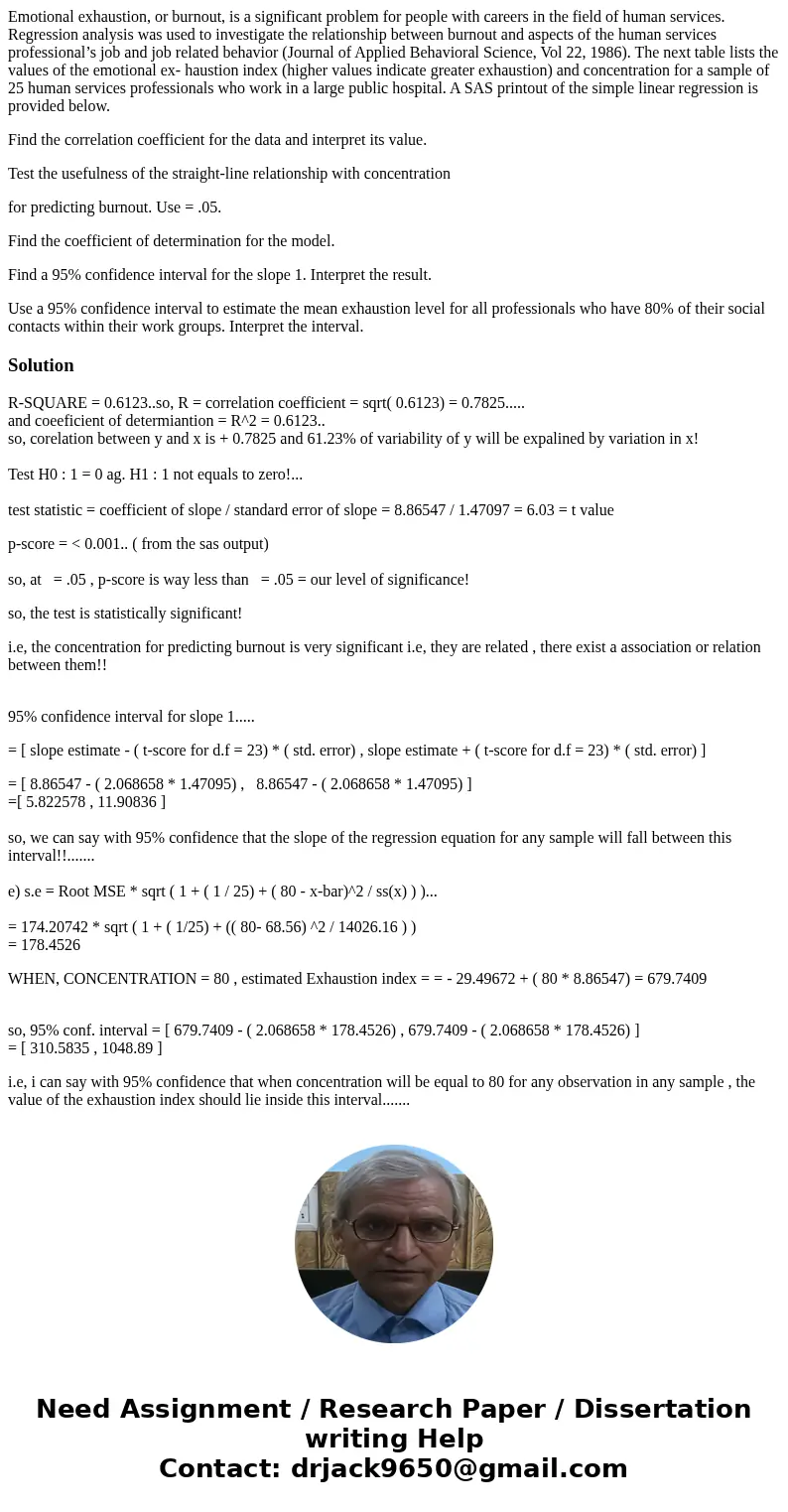 Emotional exhaustion, or burnout, is a significant problem for people with careers in the field of human services. Regression analysis was used to investigate t Emotional exhaustion, or burnout, is a significant problem for people with careers in the field of human services. Regression analysis was used to investigate t