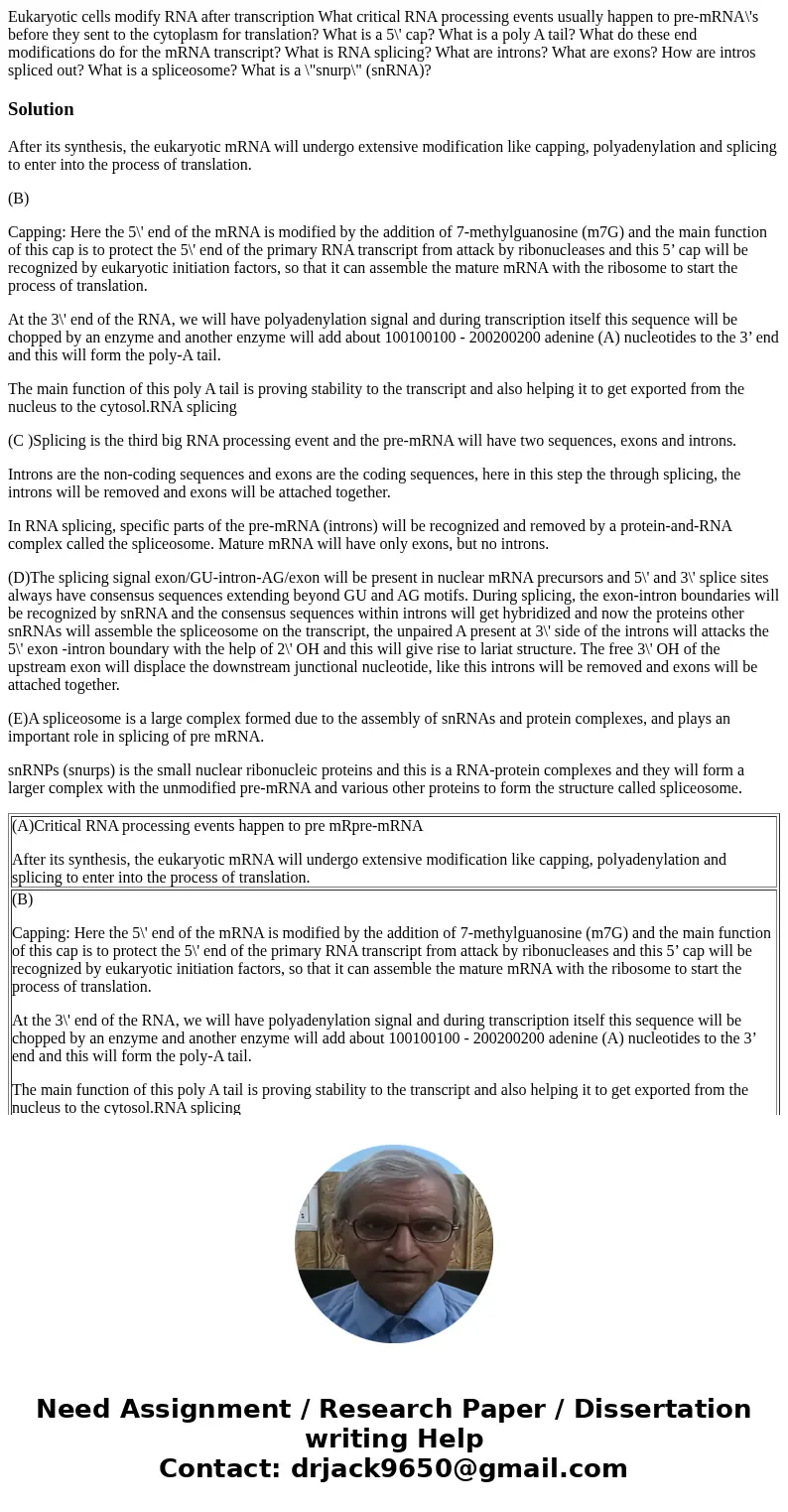  Eukaryotic cells modify RNA after transcription What critical RNA processing events usually happen to pre-mRNA\'s before they sent to the cytoplasm for transla