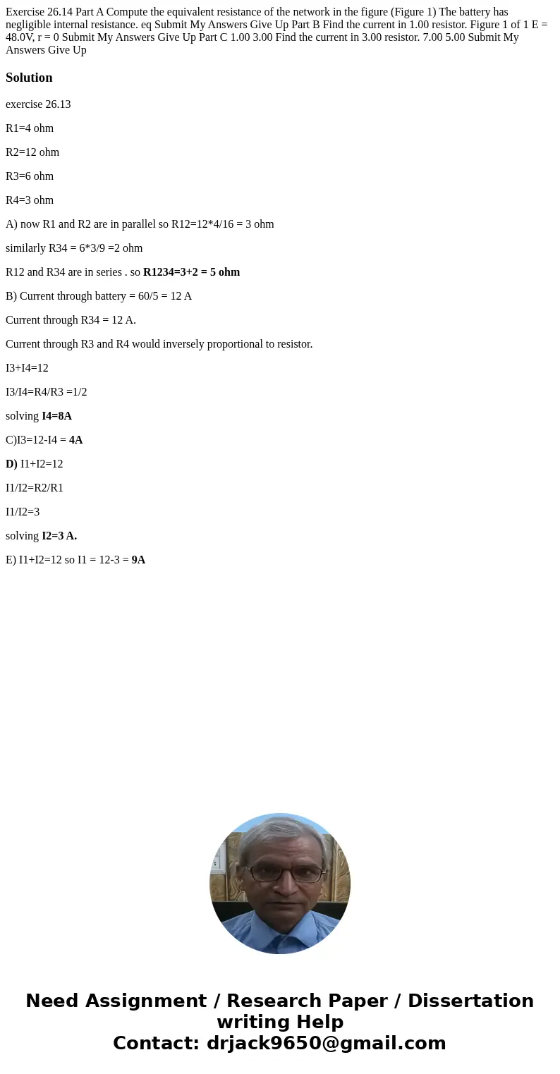 Exercise 26.14 Part A Compute the equivalent resistance of the network in the figure (Figure 1) The battery has negligible internal resistance. eq Submit My An  Exercise 26.14 Part A Compute the equivalent resistance of the network in the figure (Figure 1) The battery has negligible internal resistance. eq Submit My An
