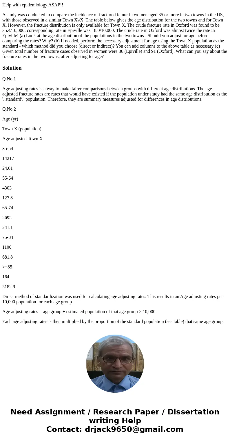 Help with epidemiology ASAP!! A study was conducted to compare the incidence of fractured femur in women aged 35 or more in two towns in the US, with those obse