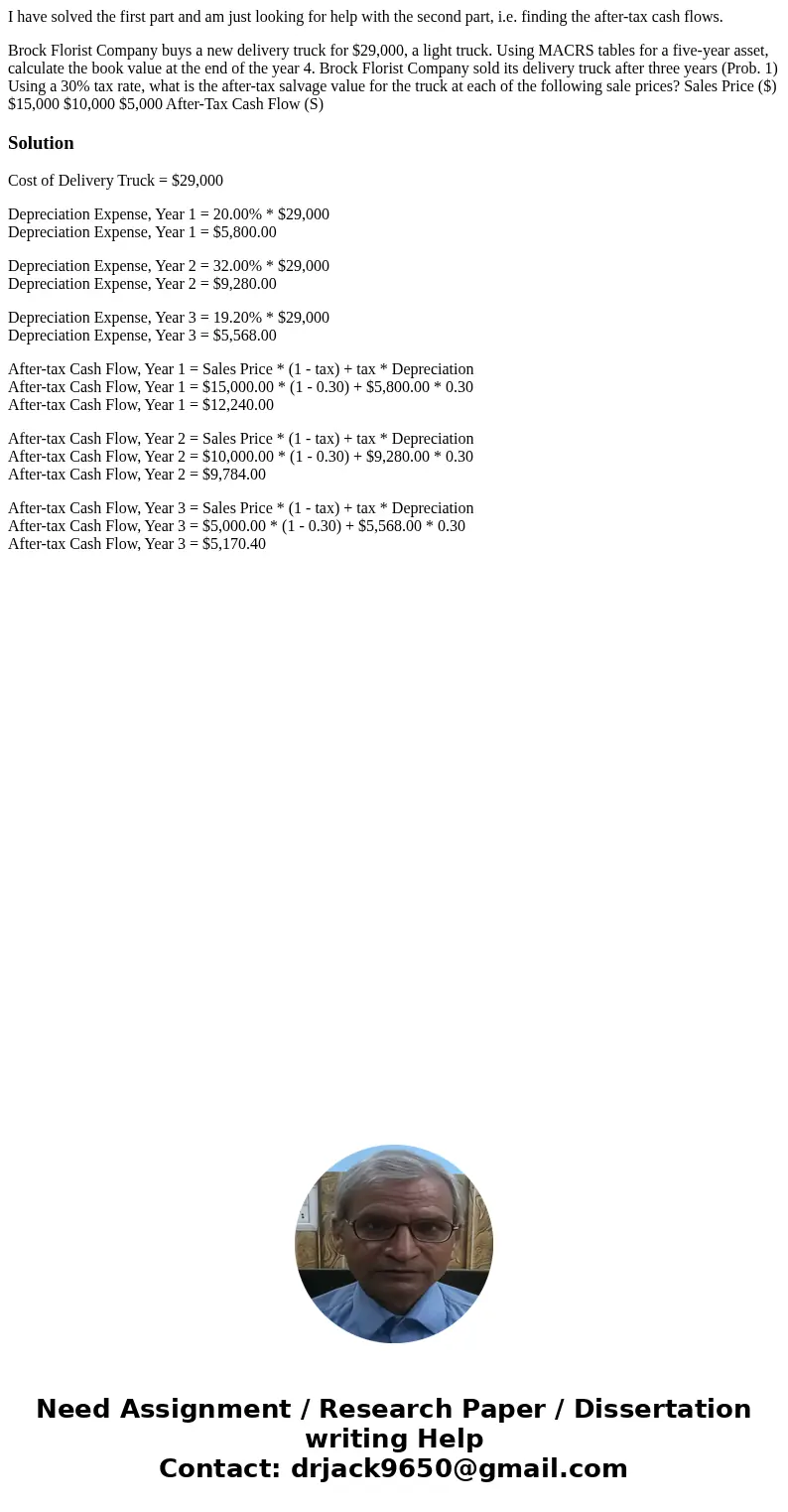 I have solved the first part and am just looking for help with the second part, i.e. finding the after-tax cash flows. Brock Florist Company buys a new delivery