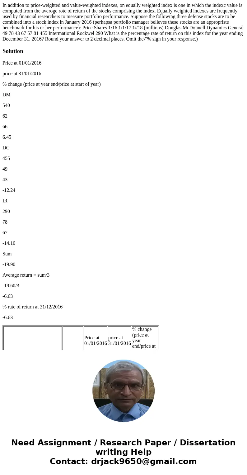  In addition to price-weighted and value-weighted indexes, on equally weighted index is one in which the indexc value is computed from the averoge rote of retur
