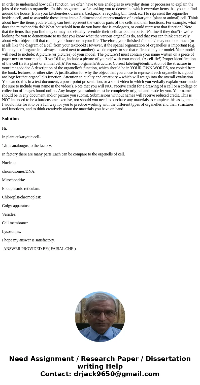 In order to understand how cells function, we often have to use analogies to everyday items or processes to explain the jobs of the various organelles. In this 