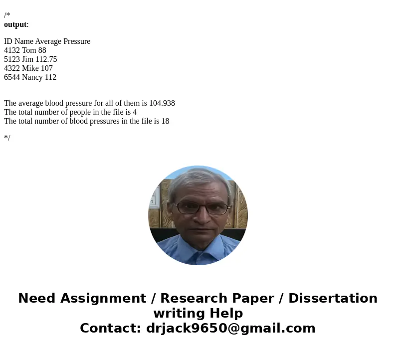 In this lab, you are asked to create a C++ program to implement a bloodpressure class as defined below. The class reads from a blood pressure file (text), and c In this lab, you are asked to create a C++ program to implement a bloodpressure class as defined below. The class reads from a blood pressure file (text), and c