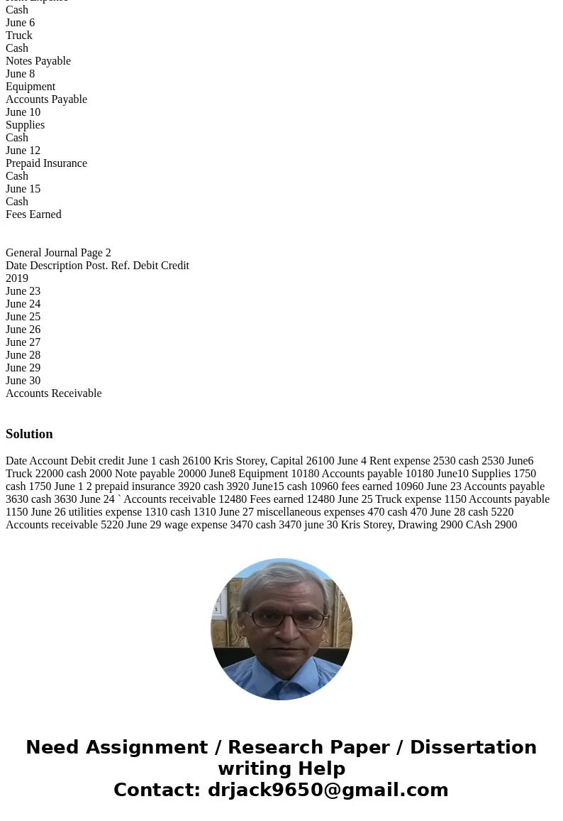 Journal Entries and Trial Balance On June 1, 2019, Kris Storey established an interior decorating business, Eco-Centric Designs. During the month, Kris complet  Journal Entries and Trial Balance On June 1, 2019, Kris Storey established an interior decorating business, Eco-Centric Designs. During the month, Kris complet