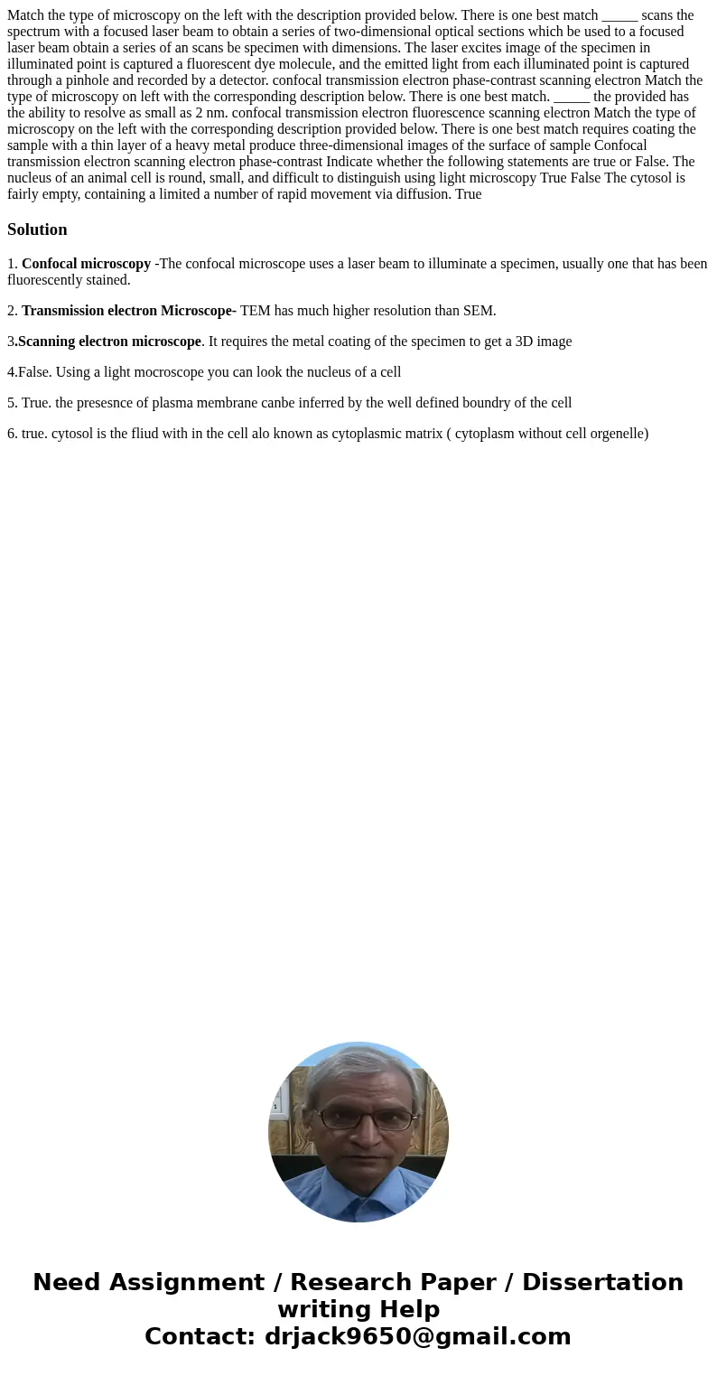  Match the type of microscopy on the left with the description provided below. There is one best match _____ scans the spectrum with a focused laser beam to obt