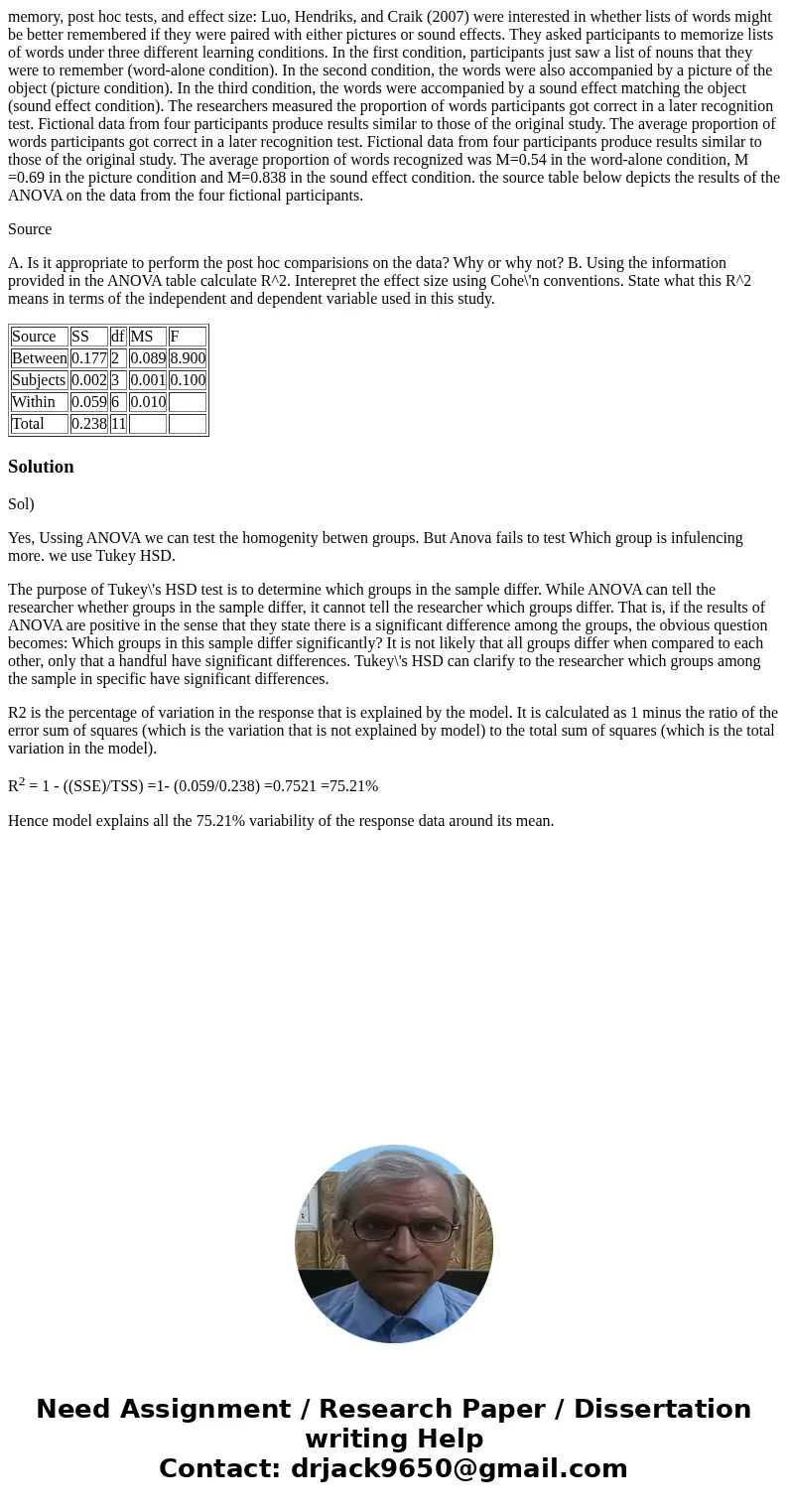 memory, post hoc tests, and effect size: Luo, Hendriks, and Craik (2007) were interested in whether lists of words might be better remembered if they were paire memory, post hoc tests, and effect size: Luo, Hendriks, and Craik (2007) were interested in whether lists of words might be better remembered if they were paire