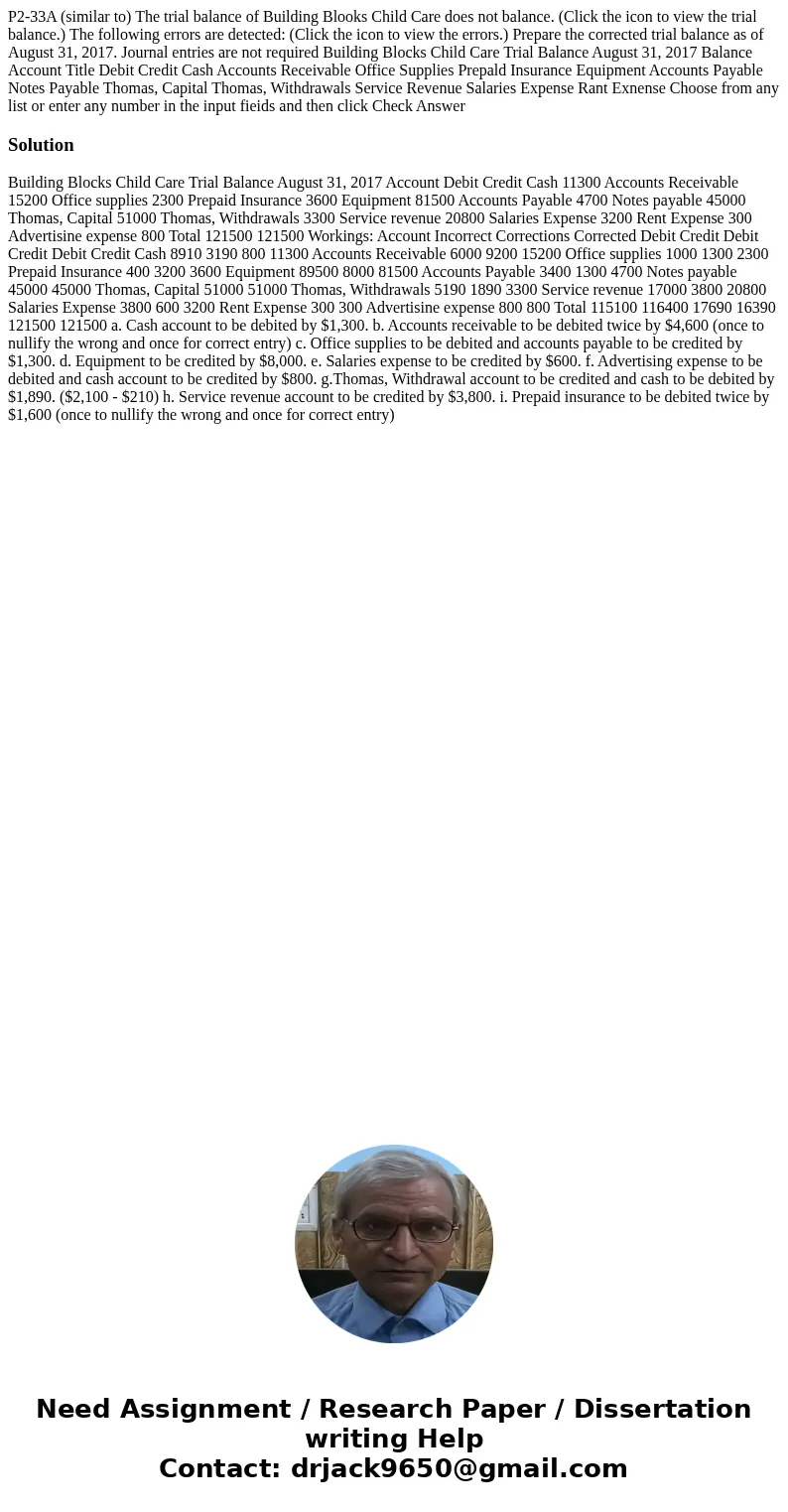 P2-33A (similar to) The trial balance of Building Blooks Child Care does not balance. (Click the icon to view the trial balance.) The following errors are dete  P2-33A (similar to) The trial balance of Building Blooks Child Care does not balance. (Click the icon to view the trial balance.) The following errors are dete