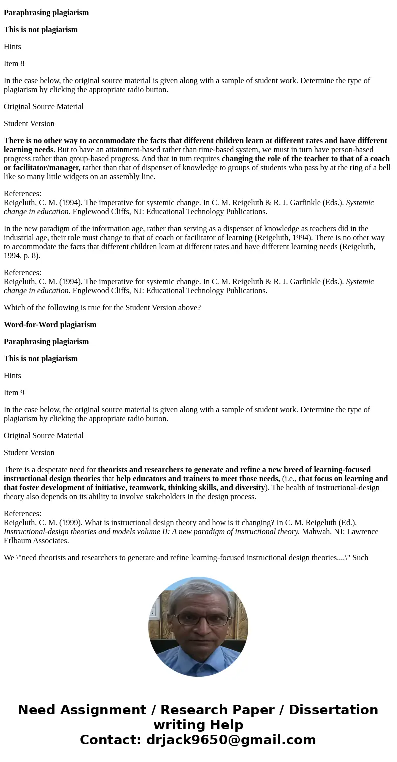 please help i have 40 mins Item 1 In the case below, the original source material is given along with a sample of student work. Determine the type of plagiarism please help i have 40 mins Item 1 In the case below, the original source material is given along with a sample of student work. Determine the type of plagiarism
