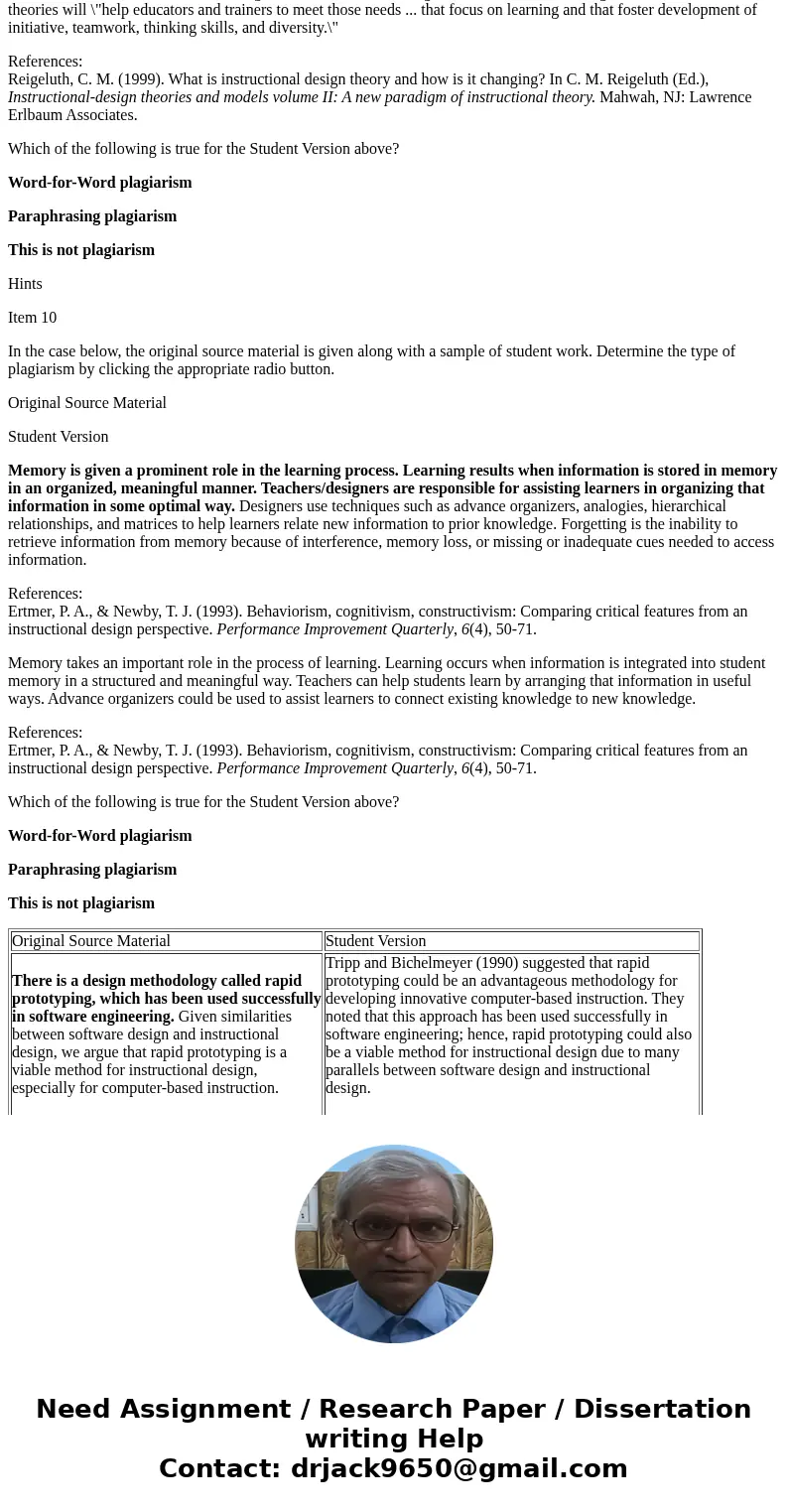 please help i have 40 mins Item 1 In the case below, the original source material is given along with a sample of student work. Determine the type of plagiarism please help i have 40 mins Item 1 In the case below, the original source material is given along with a sample of student work. Determine the type of plagiarism