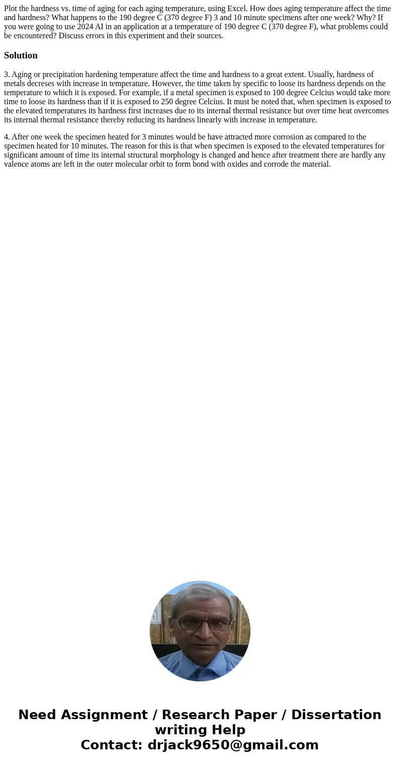  Plot the hardness vs. time of aging for each aging temperature, using Excel. How does aging temperature affect the time and hardness? What happens to the 190 d