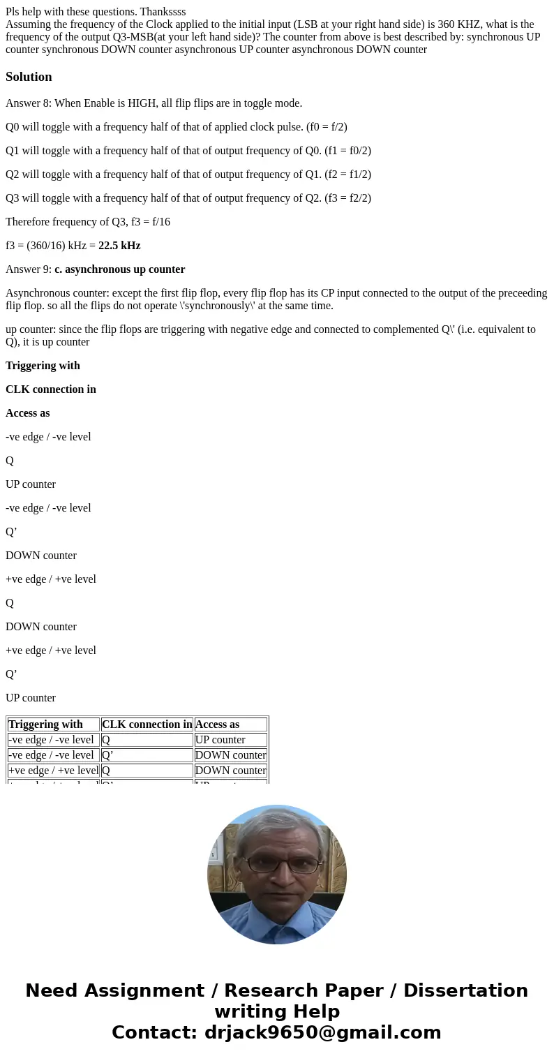 Pls help with these questions. Thankssss Assuming the frequency of the Clock applied to the initial input (LSB at your right hand side) is 360 KHZ, what is the 