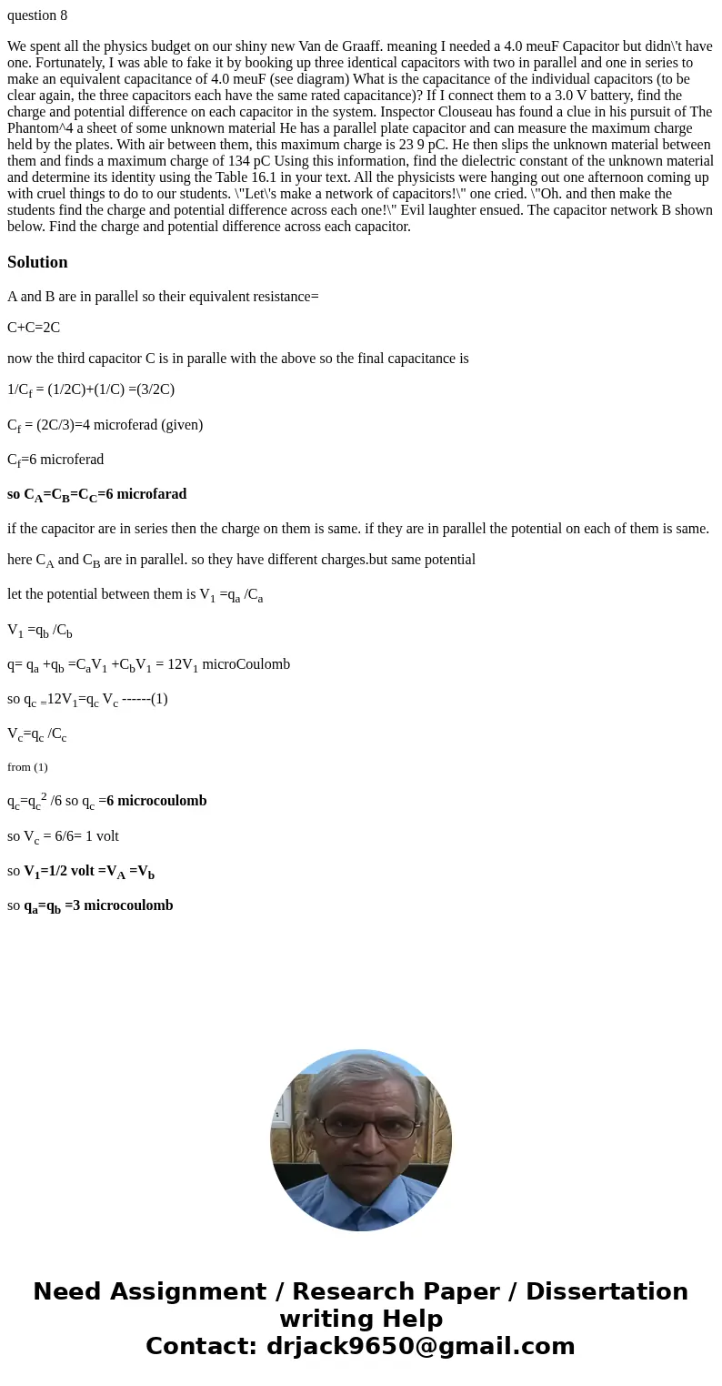 question 8 We spent all the physics budget on our shiny new Van de Graaff. meaning I needed a 4.0 meuF Capacitor but didn\'t have one. Fortunately, I was able t question 8 We spent all the physics budget on our shiny new Van de Graaff. meaning I needed a 4.0 meuF Capacitor but didn\'t have one. Fortunately, I was able t