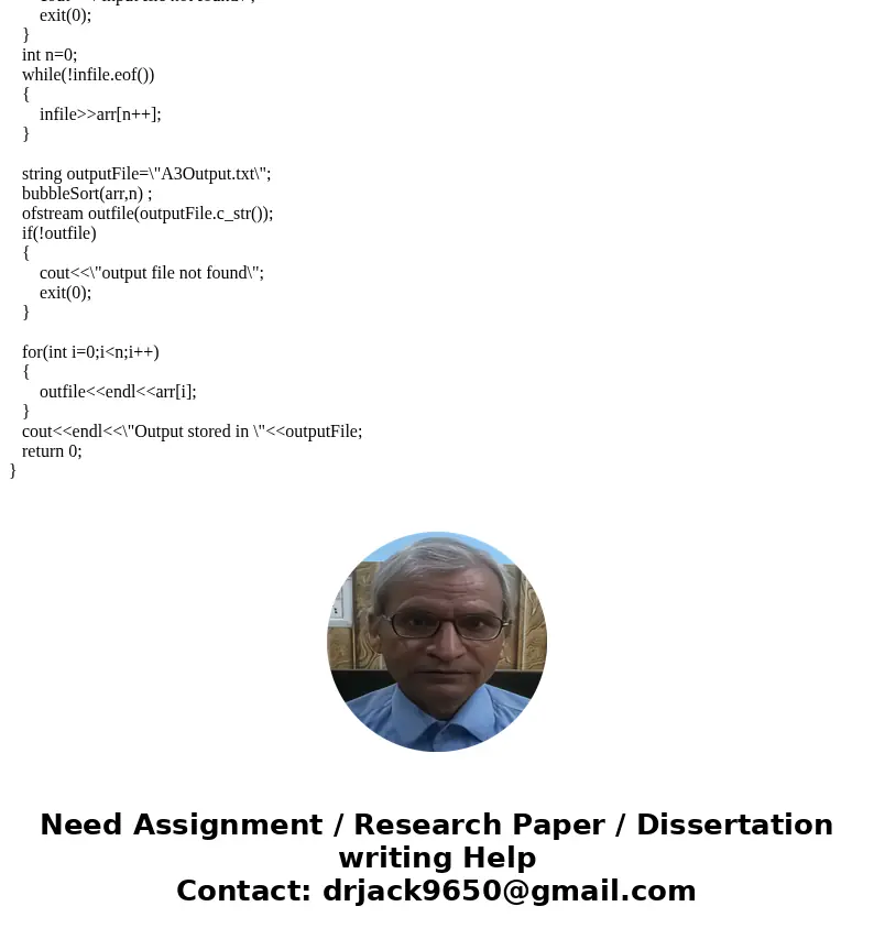Question: Write a c++ program to use insertion sort. The pro... Save Write a c++ program to use insertion sort. The program should do the following: 1. Read the