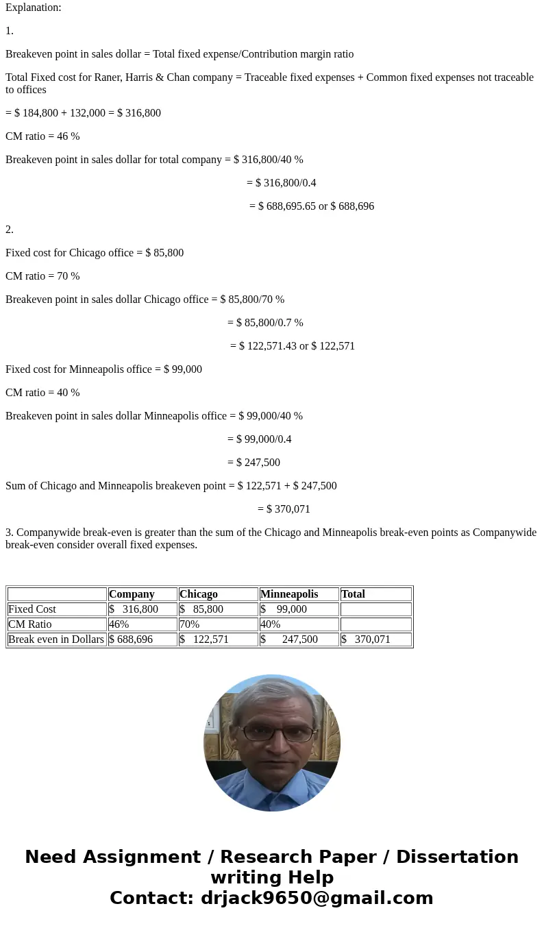 Raner, Harris & Chan is a consulting firm that specializes in information systems for medical and dental clinics. The firm has two offices—one in Chicago an