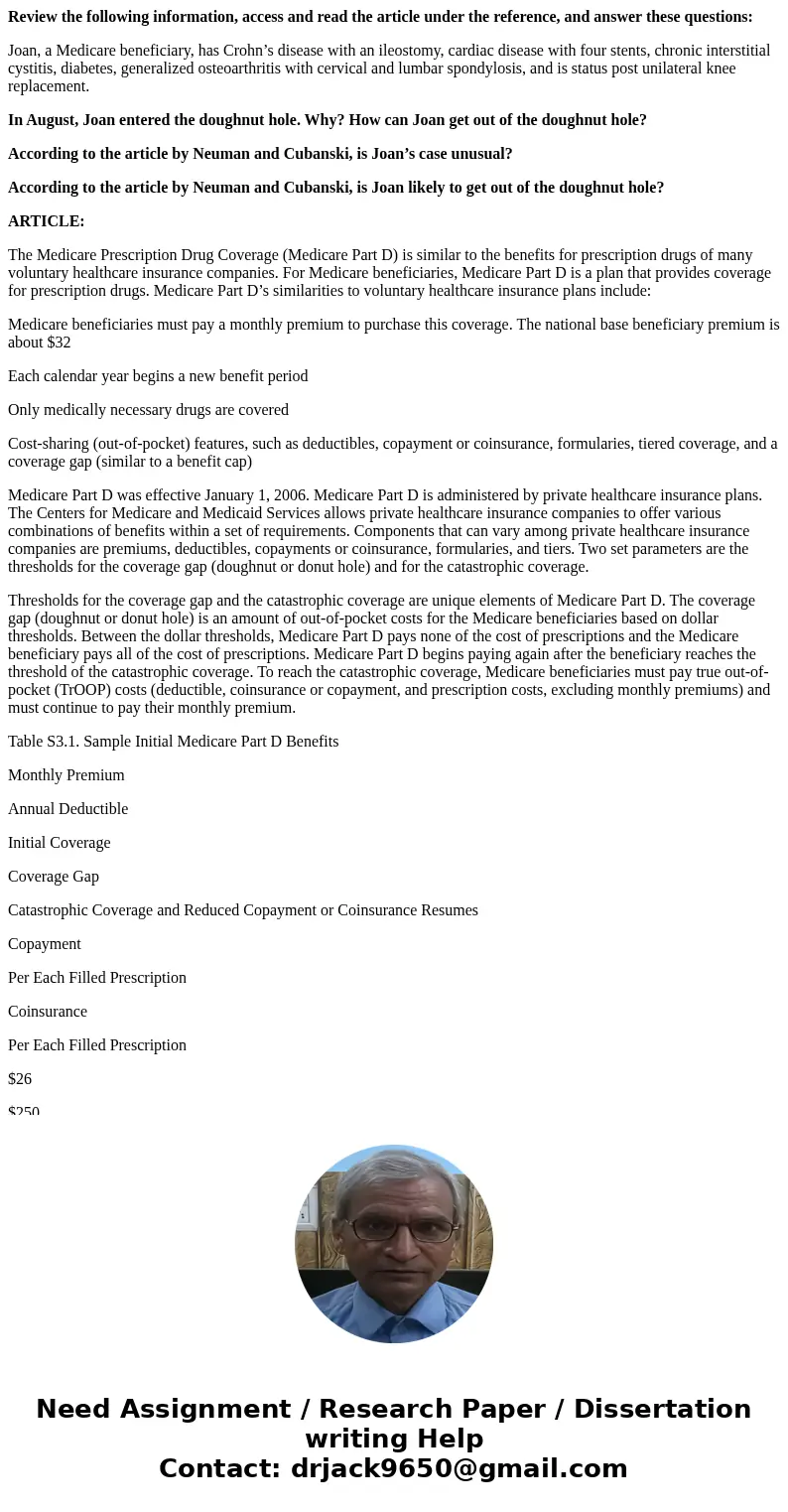 Review the following information, access and read the article under the reference, and answer these questions: Joan, a Medicare beneficiary, has Crohn’s disease
