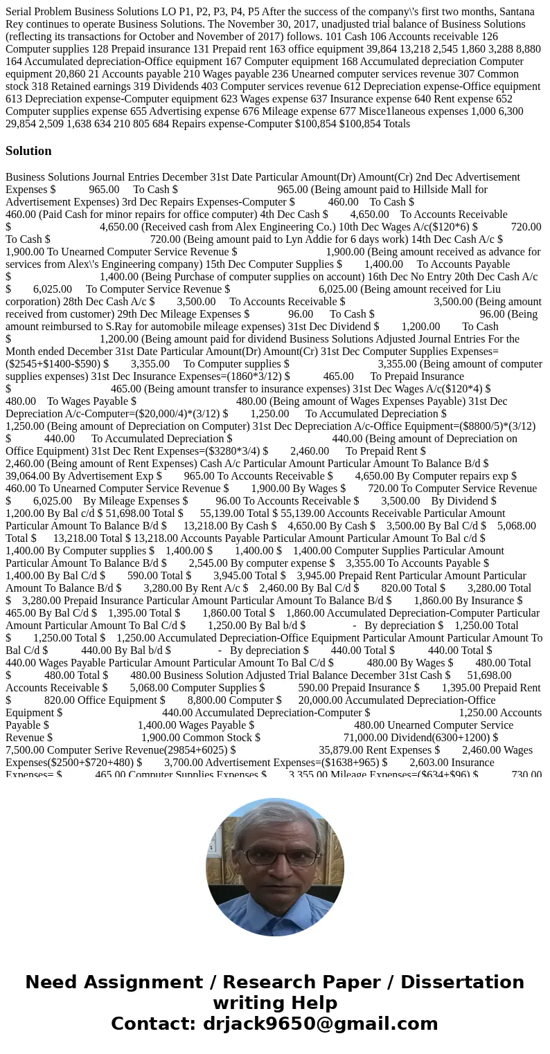  Serial Problem Business Solutions LO P1, P2, P3, P4, P5 After the success of the company\'s first two months, Santana Rey continues to operate Business Solutio