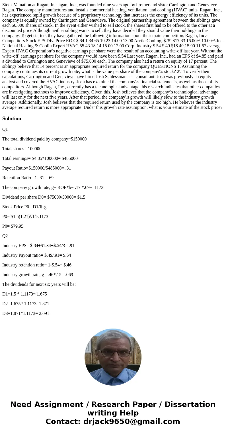  Stock Valuation at Ragan, Inc. agan, Inc., was founded nine years ago by brother and sister Carrington and Genevieve Ragan. The company manufactures and instal