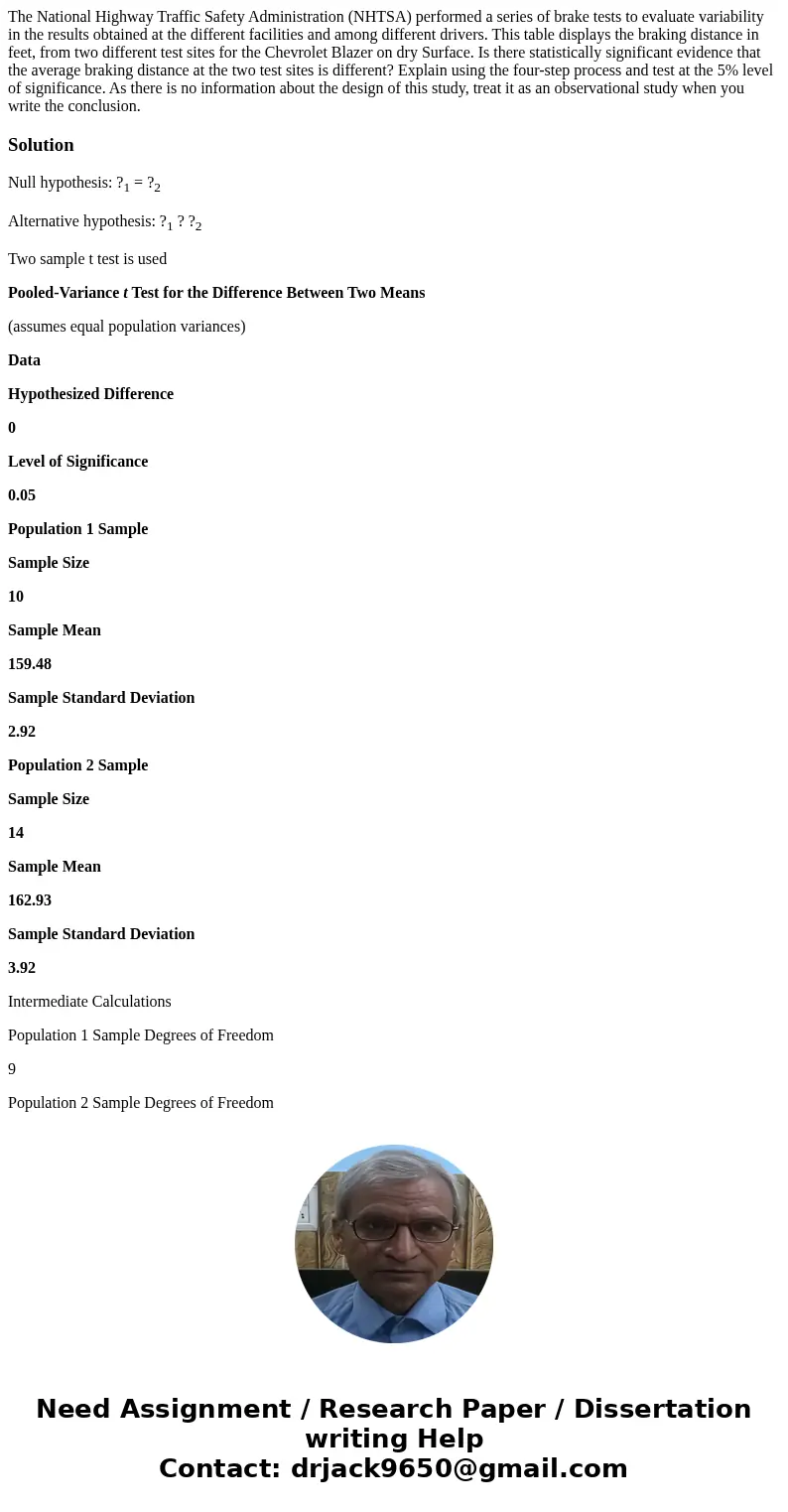  The National Highway Traffic Safety Administration (NHTSA) performed a series of brake tests to evaluate variability in the results obtained at the different f