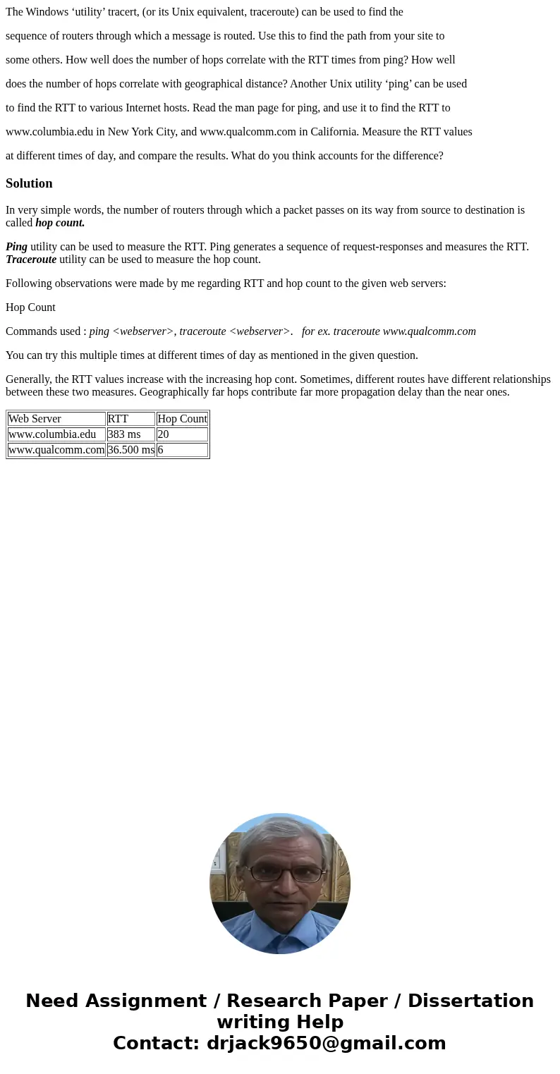 The Windows ‘utility’ tracert, (or its Unix equivalent, traceroute) can be used to find the sequence of routers through which a message is routed. Use this to f The Windows ‘utility’ tracert, (or its Unix equivalent, traceroute) can be used to find the sequence of routers through which a message is routed. Use this to f