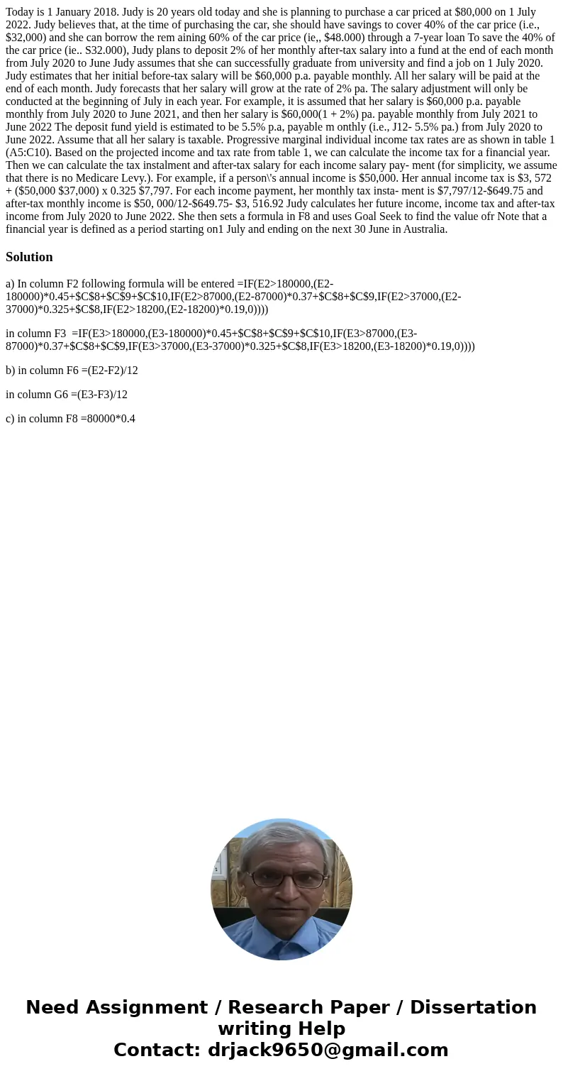 Today is 1 January 2018. Judy is 20 years old today and she is planning to purchase a car priced at $80,000 on 1 July 2022. Judy believes that, at the time of   Today is 1 January 2018. Judy is 20 years old today and she is planning to purchase a car priced at $80,000 on 1 July 2022. Judy believes that, at the time of