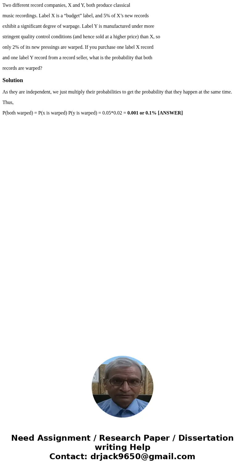 Two different record companies, X and Y, both produce classical music recordings. Label X is a “budget” label, and 5% of X’s new records exhibit a significant d