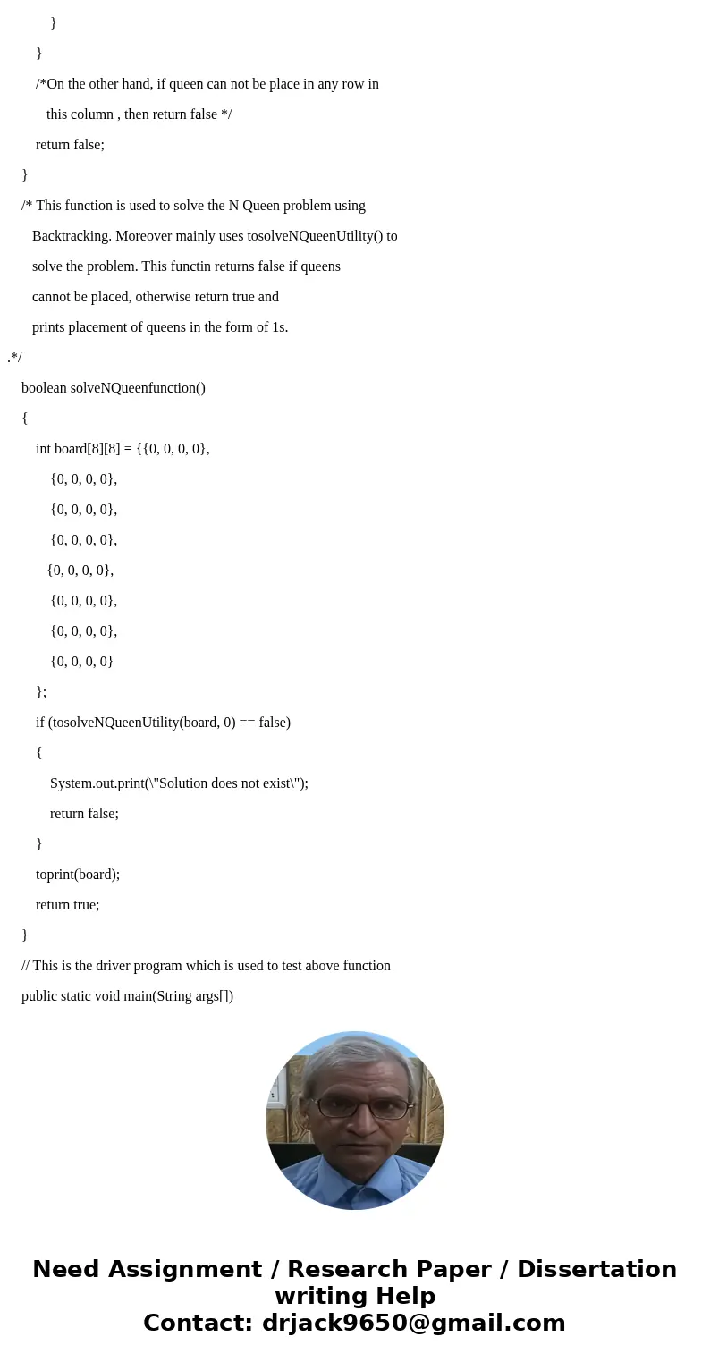 using an 8 × 8 int[][] array to represent a chess board, write a recursive method which solves the eight queens problem. The goal is to find one state where eig