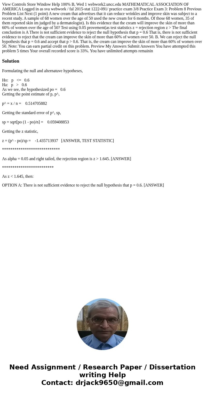  View Controls Store Window Help 100% B, Wed 1 webwork2.uncc.edu MATHEMATICAL ASSOCIATION OF AMERICA Logged in as sva webwork / fal 2015-stat 1222-091/ practice