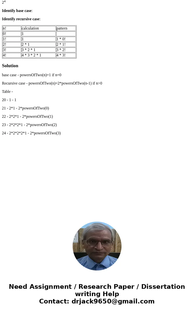 We have a function powersOfTwo() that will calculate 2**n using recursion. To get full credit for this problem, complete the table below (found after the exampl We have a function powersOfTwo() that will calculate 2**n using recursion. To get full credit for this problem, complete the table below (found after the exampl