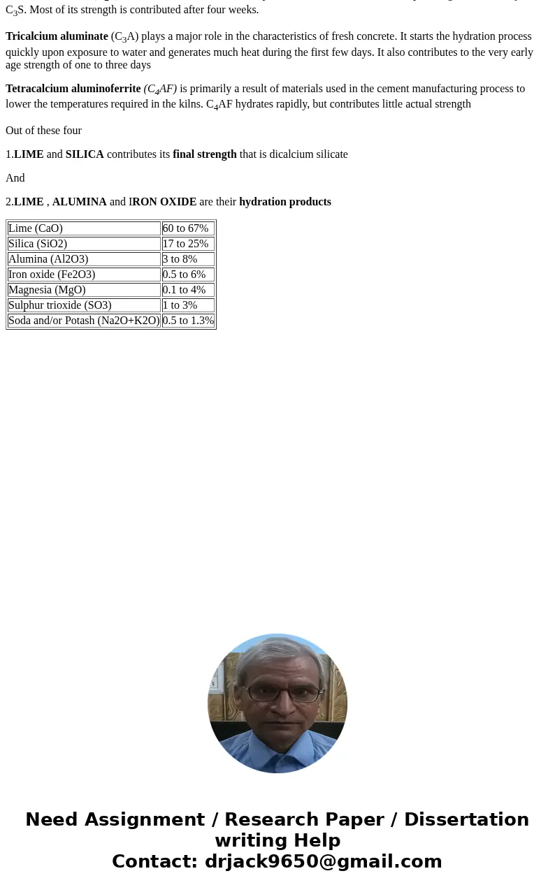 What are the two major components in portland cement that contribute most to its final strength? What are their hydration products?SolutionThe chief chemical co What are the two major components in portland cement that contribute most to its final strength? What are their hydration products?SolutionThe chief chemical co