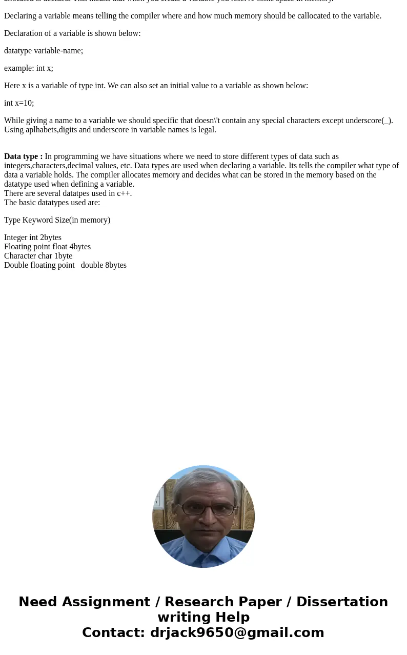 what is the definition of the the following in C++ ? (brief definition) 1- Argument 2- Pointer 3- Variable 4- Data typeSolutionArgument: Arguments are values th what is the definition of the the following in C++ ? (brief definition) 1- Argument 2- Pointer 3- Variable 4- Data typeSolutionArgument: Arguments are values th