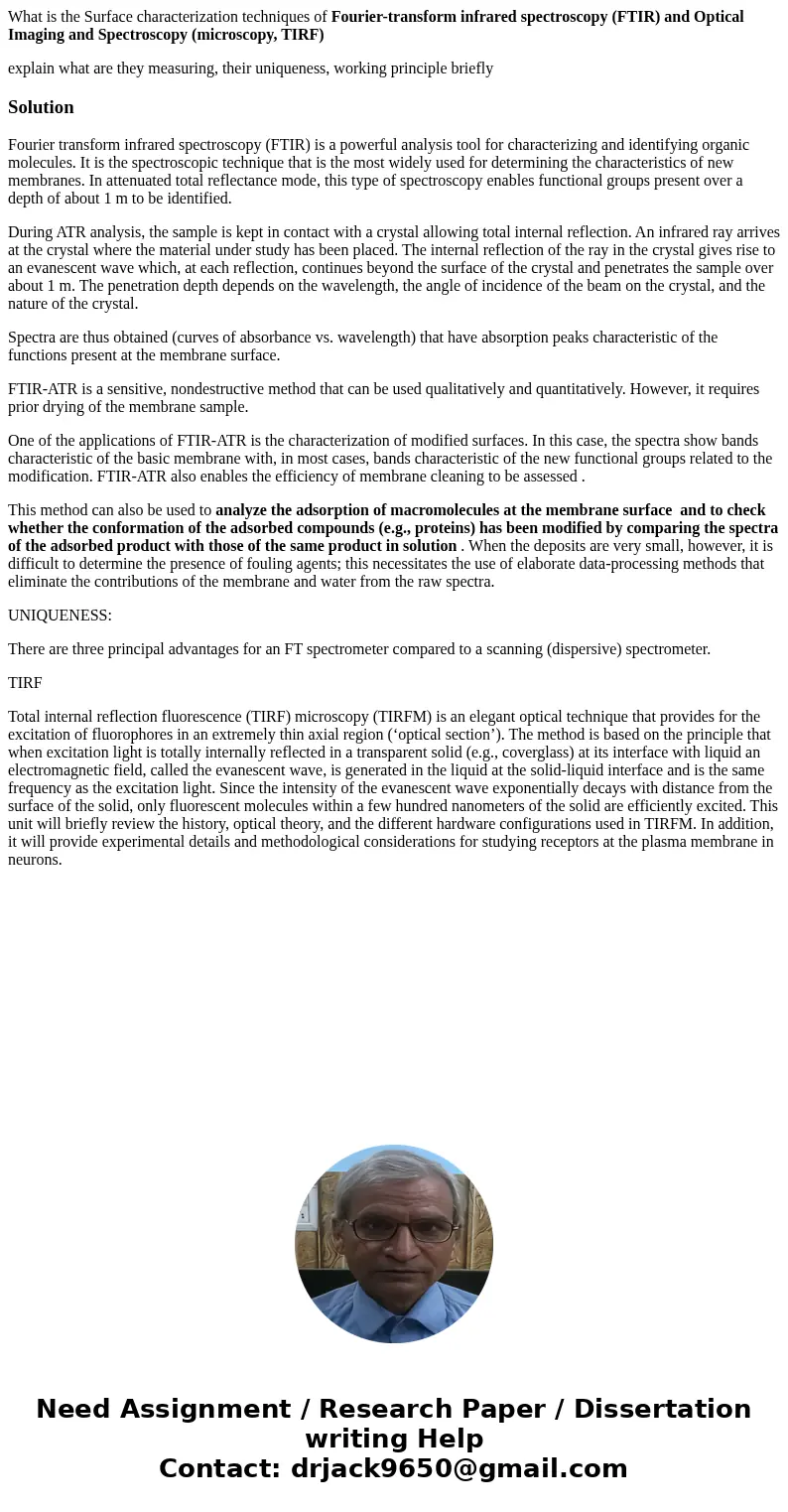 What is the Surface characterization techniques of Fourier-transform infrared spectroscopy (FTIR) and Optical Imaging and Spectroscopy (microscopy, TIRF) explai What is the Surface characterization techniques of Fourier-transform infrared spectroscopy (FTIR) and Optical Imaging and Spectroscopy (microscopy, TIRF) explai